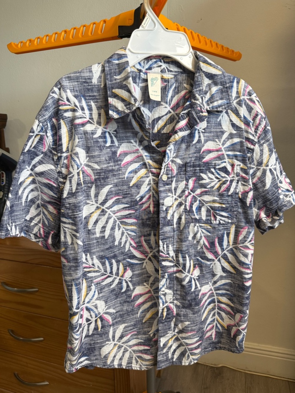 Boys Navy Tropical Leaf Button-Down Shirt